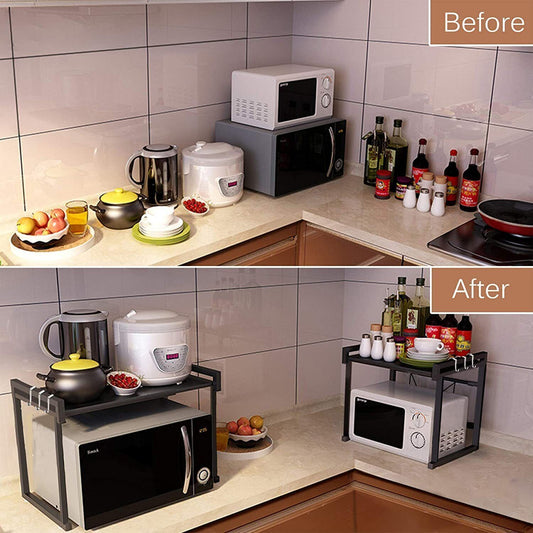 UK Local Black Single-layer Double Bar With 6 Hooks And Extendable Kitchen Storage Rack