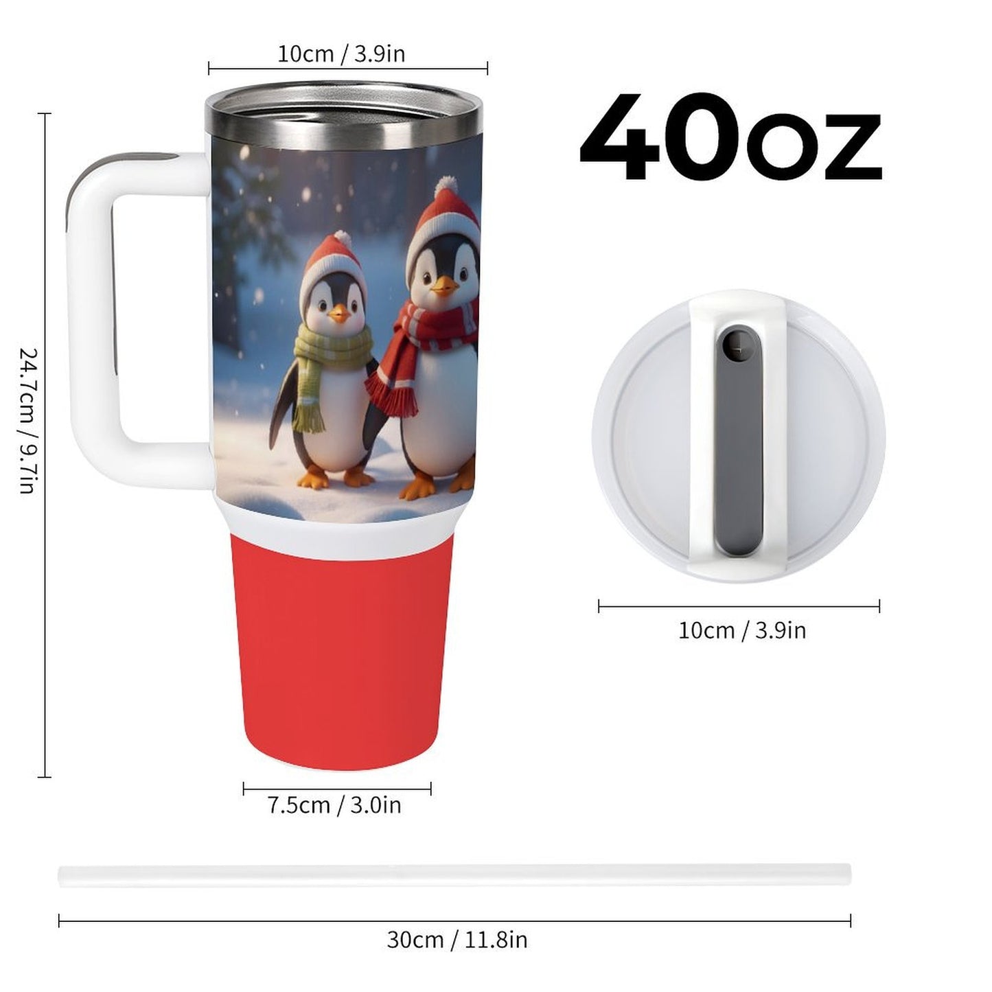 USA Local Large Capacity Car Cup Xmas Penguin_3 Red 40oz