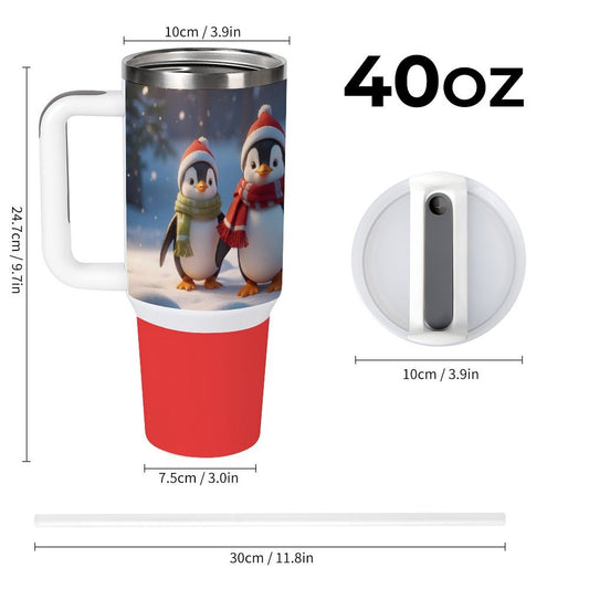 USA Local Large Capacity Car Cup Xmas Penguin_3 Red 40oz