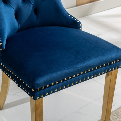 US Local High-end Tufted Solid Wood Contemporary Velvet Upholstered Dining Chair With Golden Stainless Steel Plating Legs,Nailhead Trim,Set Of 2