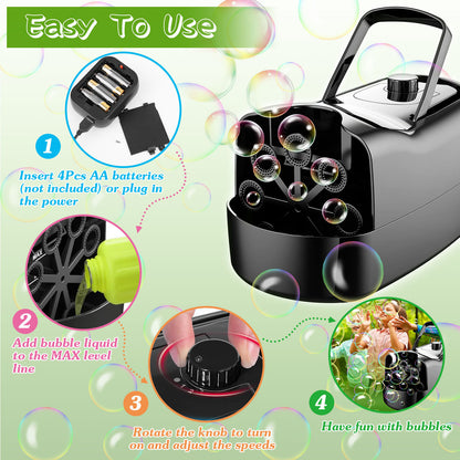 US Local 1Pc Bubble Maker Automatic Bubble Blower Portable Bubble Blowing Machine With 2 Speeds Handle 3000-4000 Bubbles Per Minute Plug-In Battery Powered