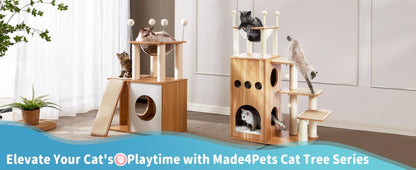 US Local Indoor Wooden Cat Climbing Frame Cat Tower Cat House With Cat Scratching Board Ramp Suitable For Large Cats And Kittens