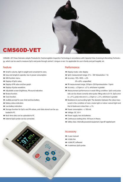 US Local Veterinary Color Display CMS60D-VET Pulse Oximeter Spo2 Probe PR VET Monitor