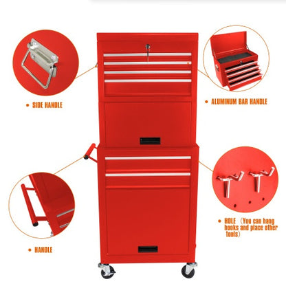 US Local High Capacity Rolling Tool Chest With Wheels And Drawers, 6-Drawer Tool Storage Cabinet--RED
