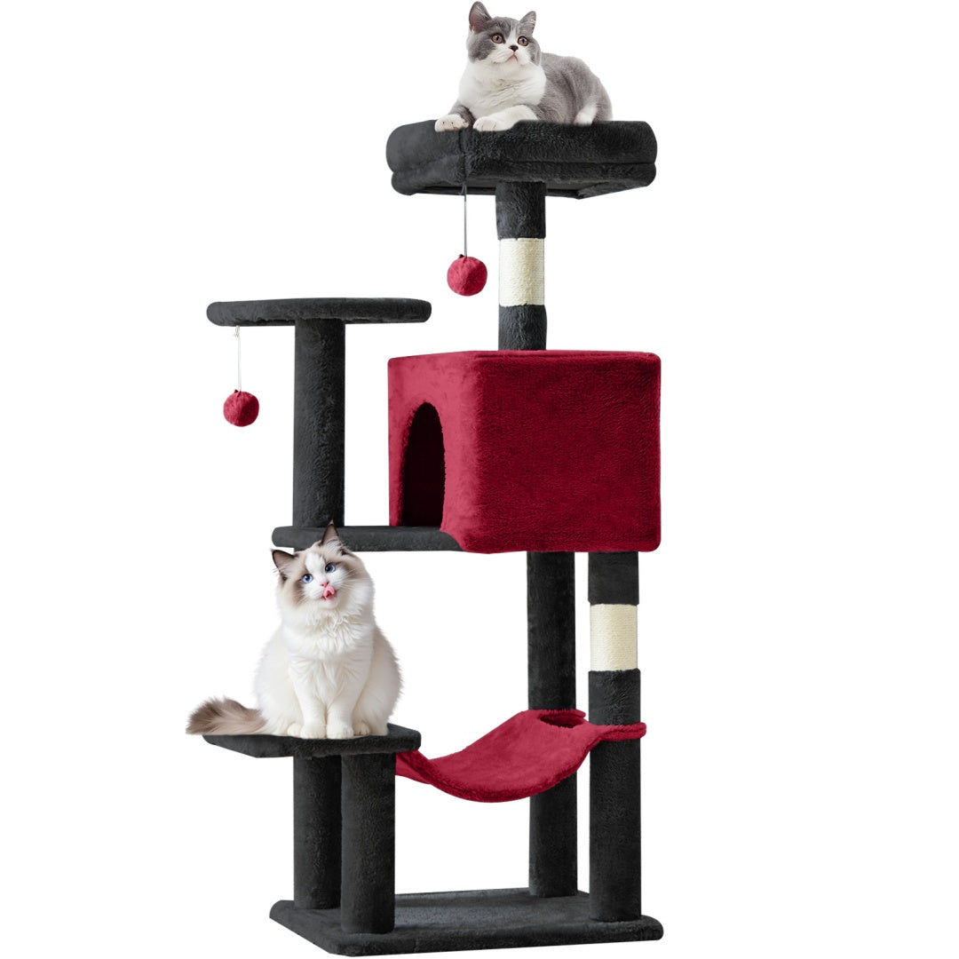 US Local 44 Inch Cat Tree Tower, Multi-Cat Climbing Tower With, Natural Sisal Scratching Posts, Extended Platform, Hammock