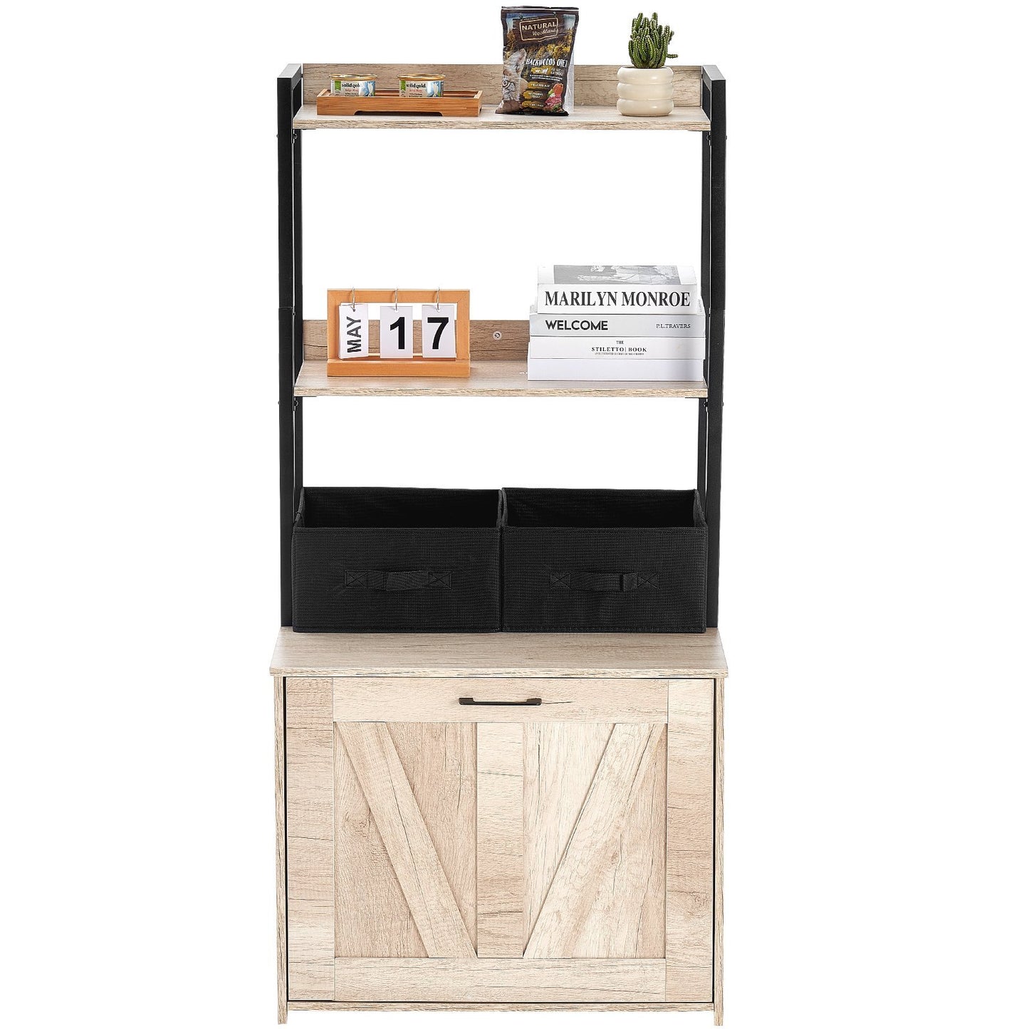 US Local VEVOR Cat Litter Box Enclosure Litter Box Furniture Hidden 2 Shelves & 2 Baskets