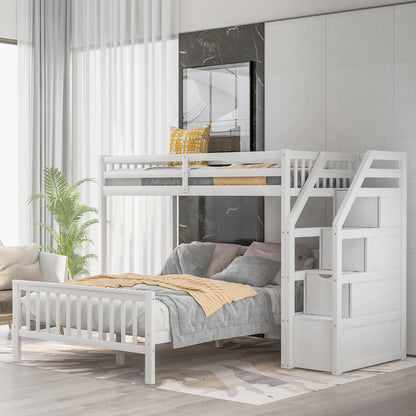 US Local Twin Over Full Loft Bed With Staircase,White