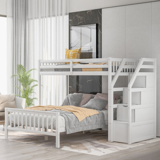 US Local Twin Over Full Loft Bed With Staircase,White