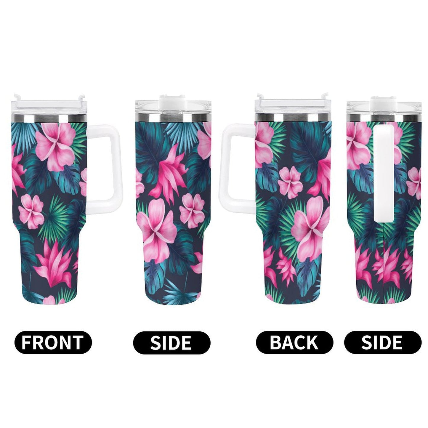 PHDT00035 POD US Local Tumbler 40 oz Large Capacity Car Cup Pink, Petals, Monstera Leaves