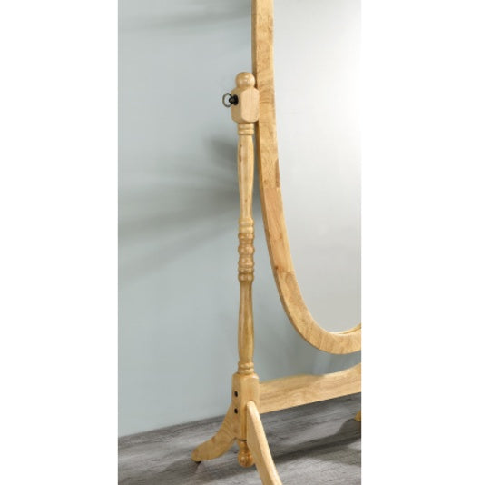 US Local 59.25  Tall Standing Wooden Floor Mirror With Natural Finish, Oval Shape