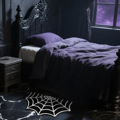 US Local 15.7 X 23.6 Inch Halloween Decor Spider Web Bath Mat For Bathroom, Gothic Cute Halloween Decoration Black White Half Circle Bath Mat Non Slip Cashmere Bath Rug Bathroom Mat Plush Shower Rugs