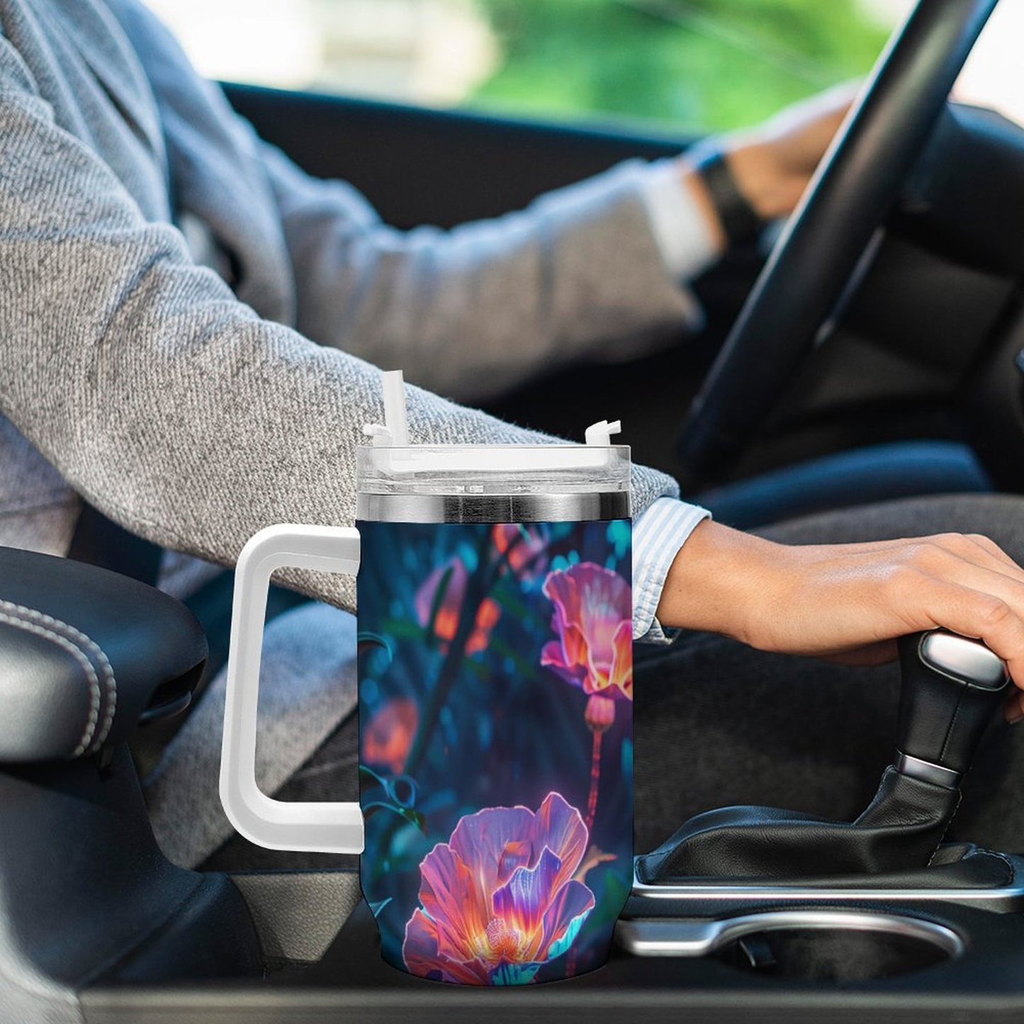 PHDT00139 POD US Local Tumbler 40 oz Large Capacity Car Cup Fluorescence, Flowers, Forests