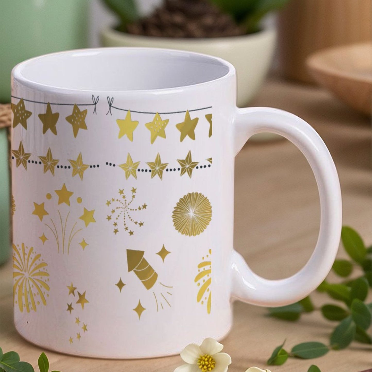 POD US Local White mug with full print, Christmas Gold 0022