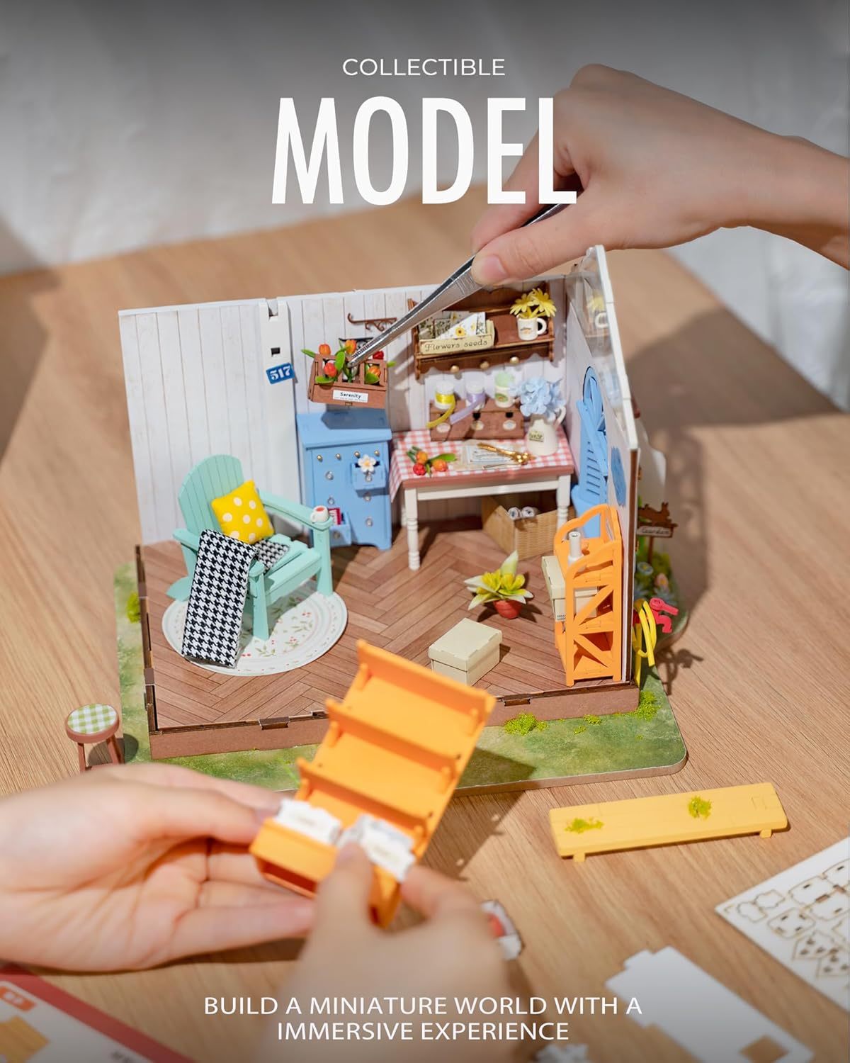 US Local ROBOTIME Rolife Mengyu Flower Minature House DIY Building Toys With LED Light For Gifts DG163