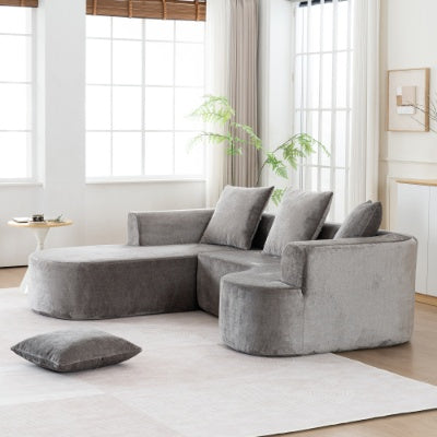 US Local Modular Sectional Sofa With L-Shape Chaise,Cloud Sectional Modern Sleeper Couch With Deep Seat,Sponge Compression Sofas No Assembly Required   Grey-Corduroy Fabric
