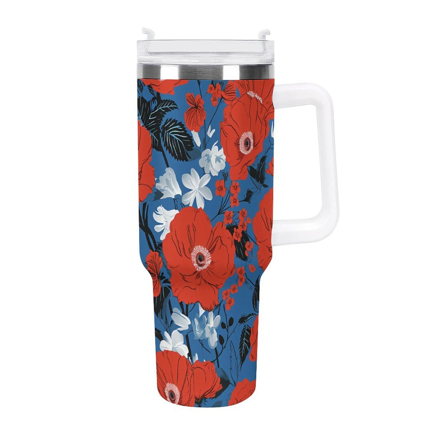 PHDT00106 POD US Local Tumbler 40 oz Large Capacity Car Cup Red Flower, Dazzling