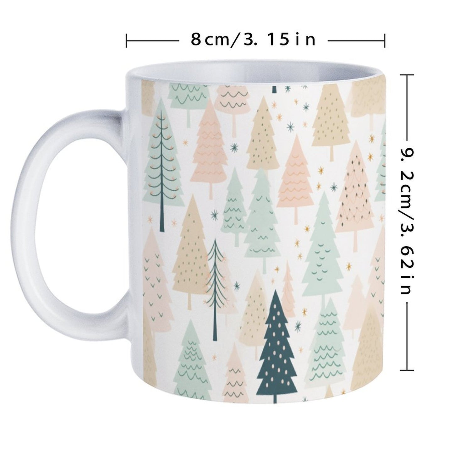 POD US Local White mug with full print, Christmas Trees, Woods, Pink 0005