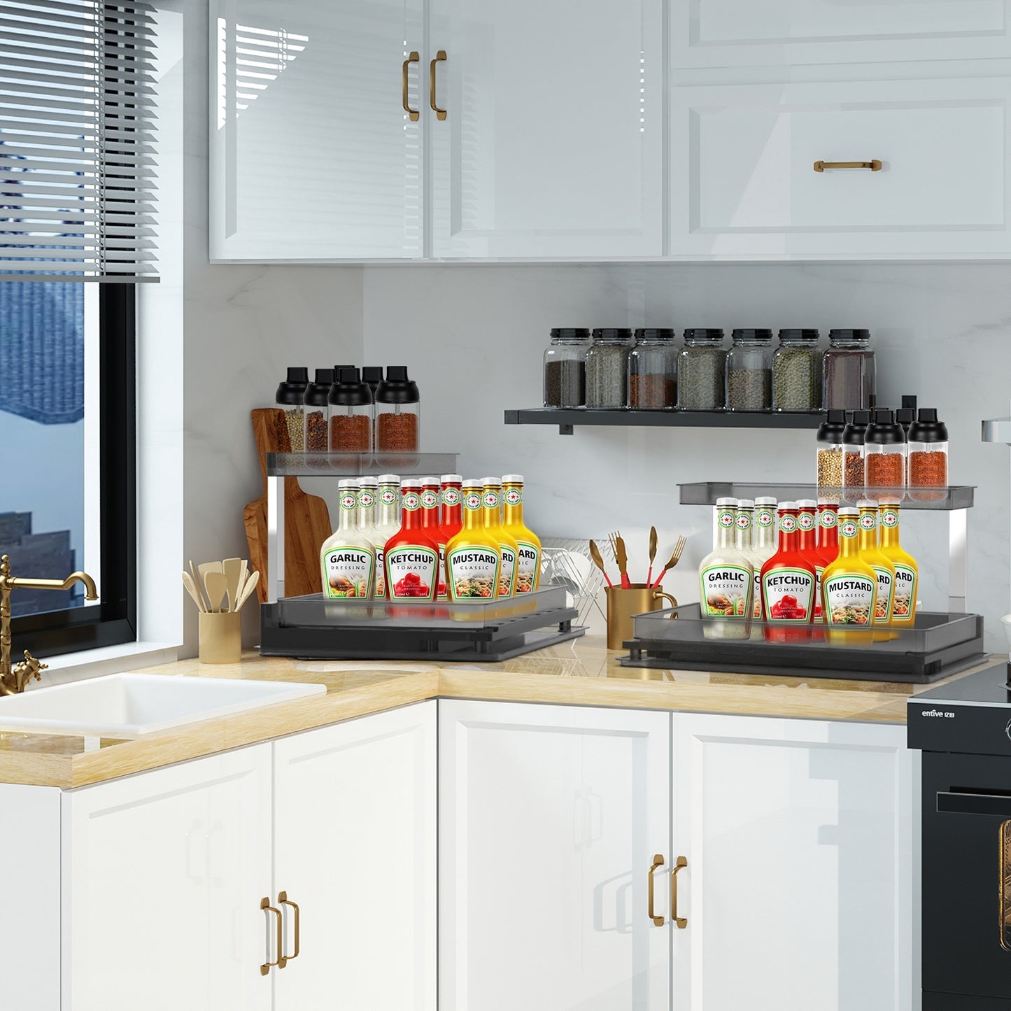 US Local 1Pc 2Tier Pull Out Under Sink Organizer Cabinet Organizer With Sliding Drawer Tray L Shaped Slide Out Storage Shelves For Bathroom Kitchen Cabinet