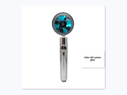 US Local Propeller Driven Shower Head With Stop Button And Cotton Filter Turbocharged High Pressure Handheld Shower Nozzle
