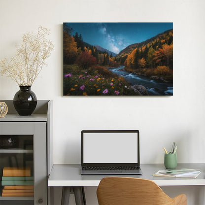 POD US Local Decor Interior Frame Painting Horizontal, Mountain river starry autumn