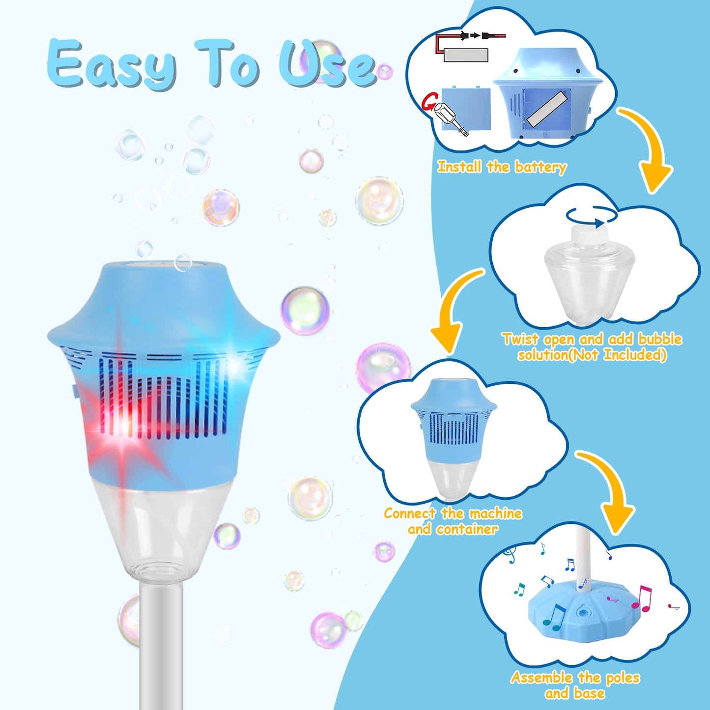 US Local 2 Pack 3 In 1 Standing Bubble Machines With Colorful Lights And Music Rechargeable Bubble Maker Stands With 2 Modes 3 Adjustable Height For Party Wedding Indoor Outdoor Occasions Pets Kids