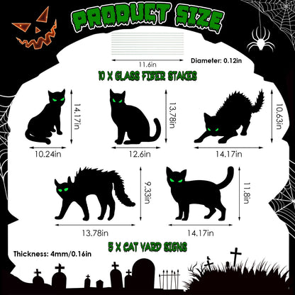 US Local 6Pcs Skull Or 6Pcs Tomb Or 5Pcs Black Cat Halloween Yard Sign Decorations  Glow In The Dark For Haunted House Garden Yard And Scary Theme Party