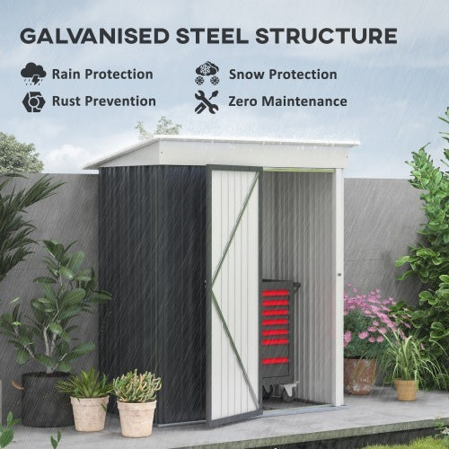 UK Local Outsunny Metal Garden Shed, Outdoor Lean-to Shed For Tool Motor Bike, With Adjustable Shelf, Lock, Gloves, 5x3x6  Dark Grey