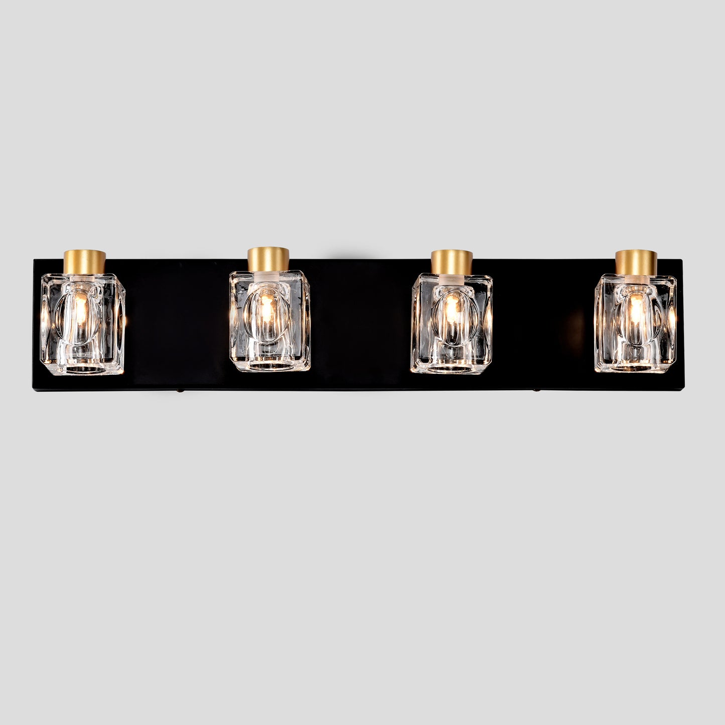 US Local 4-Light Matte Black Gold Bathroom Light Fixtures, Modern Vanity Lights With Crystal Glass Shade, Vintage Light Fixture Bathroom Over Mirror Wall Lights For Kitchen Dinning Room Bedroom Hallway