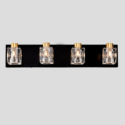 US Local 4-Light Matte Black Gold Bathroom Light Fixtures, Modern Vanity Lights With Crystal Glass Shade, Vintage Light Fixture Bathroom Over Mirror Wall Lights For Kitchen Dinning Room Bedroom Hallway