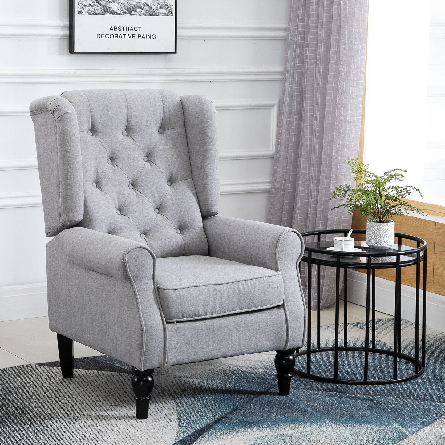 US Local Gray Fabric Tufted Club Accent Chair With Removable Cushion, Wooden Legs
