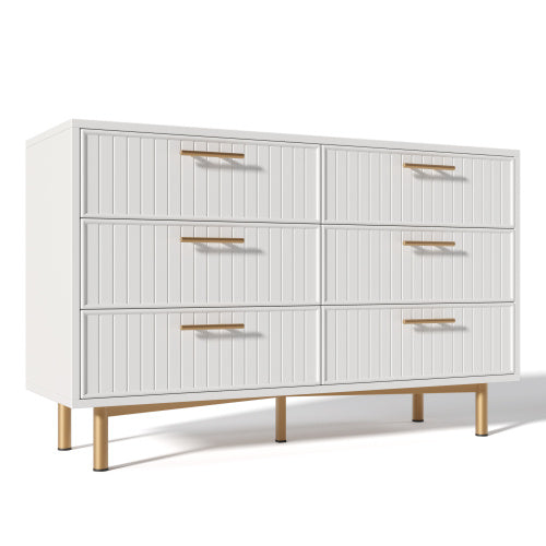 UK Local Sideboard Cabinet For Living Room, Chest Of Drawers With 6 Drawers, White, 40D X 120W X 75H CM