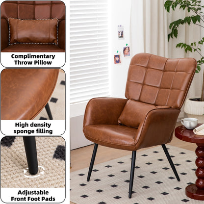 US Local Bonded Leather Armchair, Modern High Back Accent Chair With Metal Legs