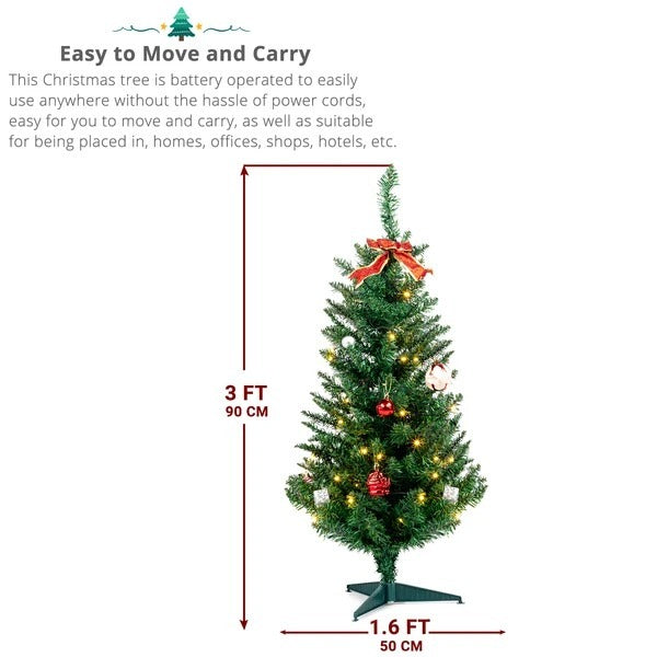 US Local 3ft 129 Branches With Santa Claus Decoration PVC Branch Iron Bracket Christmas Tree Green