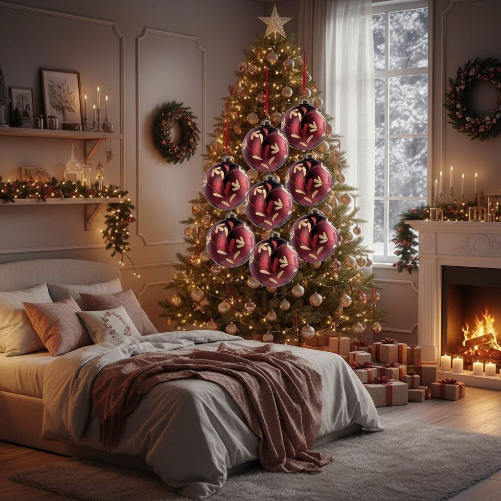 US Local 6PCS Set 3.9in Christmas Tree Hanging Decorations 3.9x3.9x3.9in Christmas Glass Ball Ornaments Tree Hanging Decor For Holiday Parties & Trees