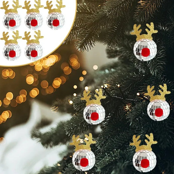 US Local 5PCS Disco Mirror Elk Horn Christmas Ball Silvery Xmas Tree Decoration Reflective Hanging Disco Balls Decor For Christmas Holiday Wedding Birthday Disco Party Ornament Supplies