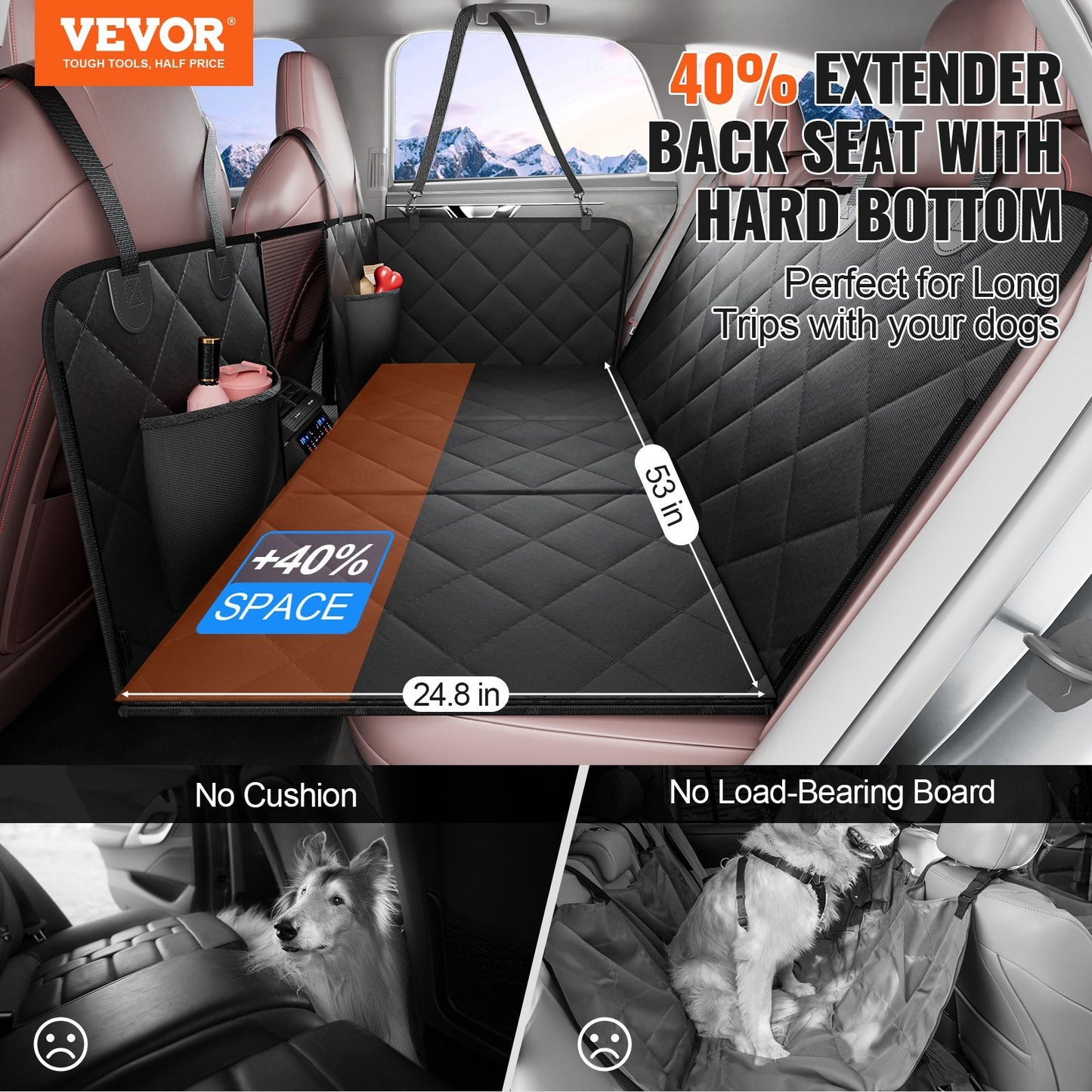 US Local VEVOR 53 X 24.8 In Dog Car Seat Cover For Back Seat Waterproof 600D For Cars