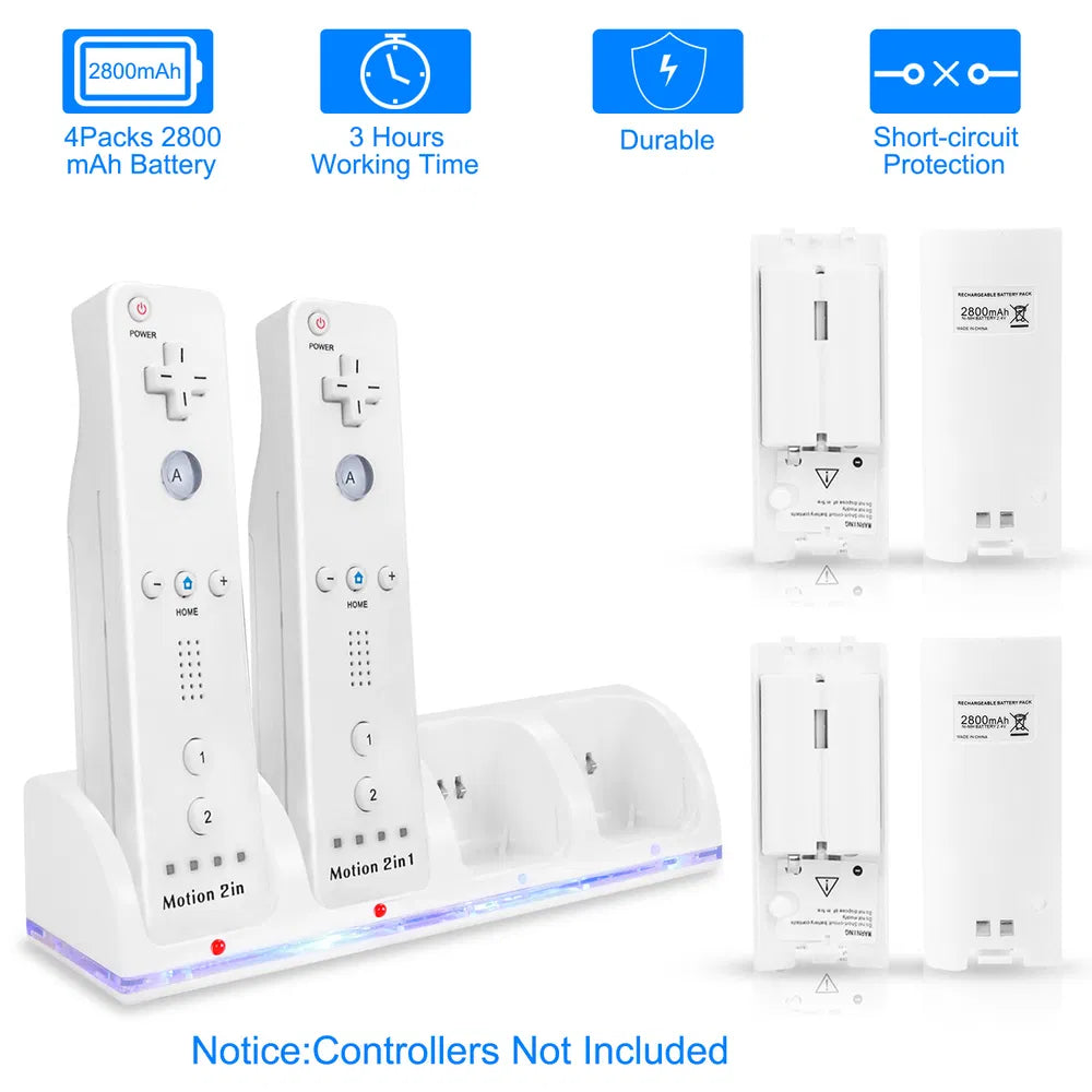US Local 4 Remotes Charging Dock Game Controller Charger 2800mAh Rechargeable Battery Charging Stations