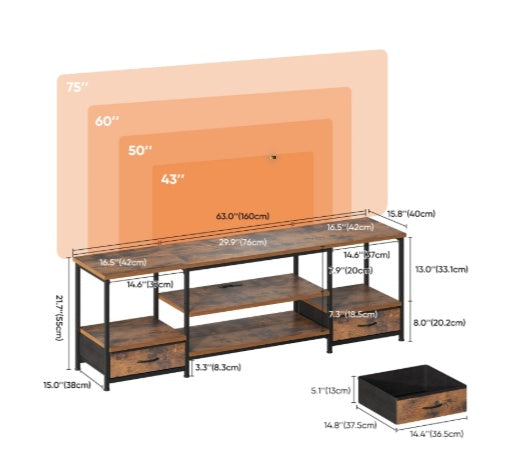 US Local TV Stand With 2 Fabric Drawers, Built-in Outlet - Perfect For Living Room And Bedroom