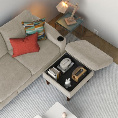 US Local Convertible Combination Sofa Sofa L Shaped Sofa With Footstools With Storage, Beige Sofa For Living Room, Living Room Bedroom Office Small Space 3 Seater Combination Sofa