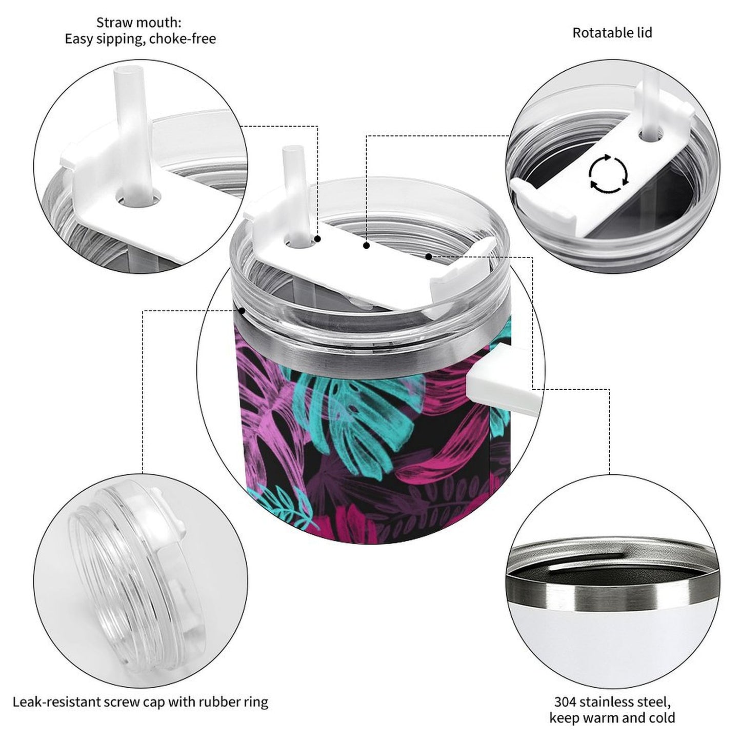 PHDT00124 POD US Local Tumbler 40 oz Large Capacity Car Cup Leaves