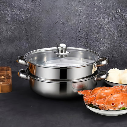 US Local High Quality Stainless Steel Steamer Set - Double-layer Thickened Design, Suitable For Induction Cookers And Gas Stoves - Perfect For Cooking And Hospitality, Durable Household Kitchen Utensils