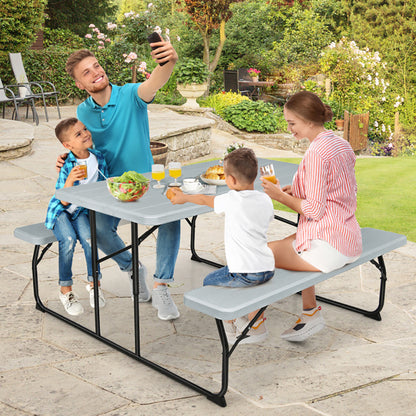 US Local Indoor And Outdoor Folding Picnic Table Bench Set With Wood-like Texture