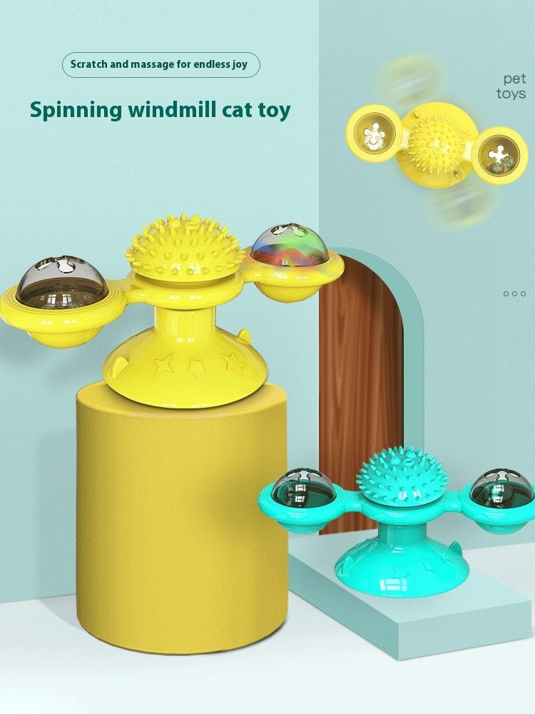 US Local Cat Entertainment Set- Interactive Rotating Disk, Feather Teasers, Tumbler, Windmill Toy - Keeps Cats Active & Engaged