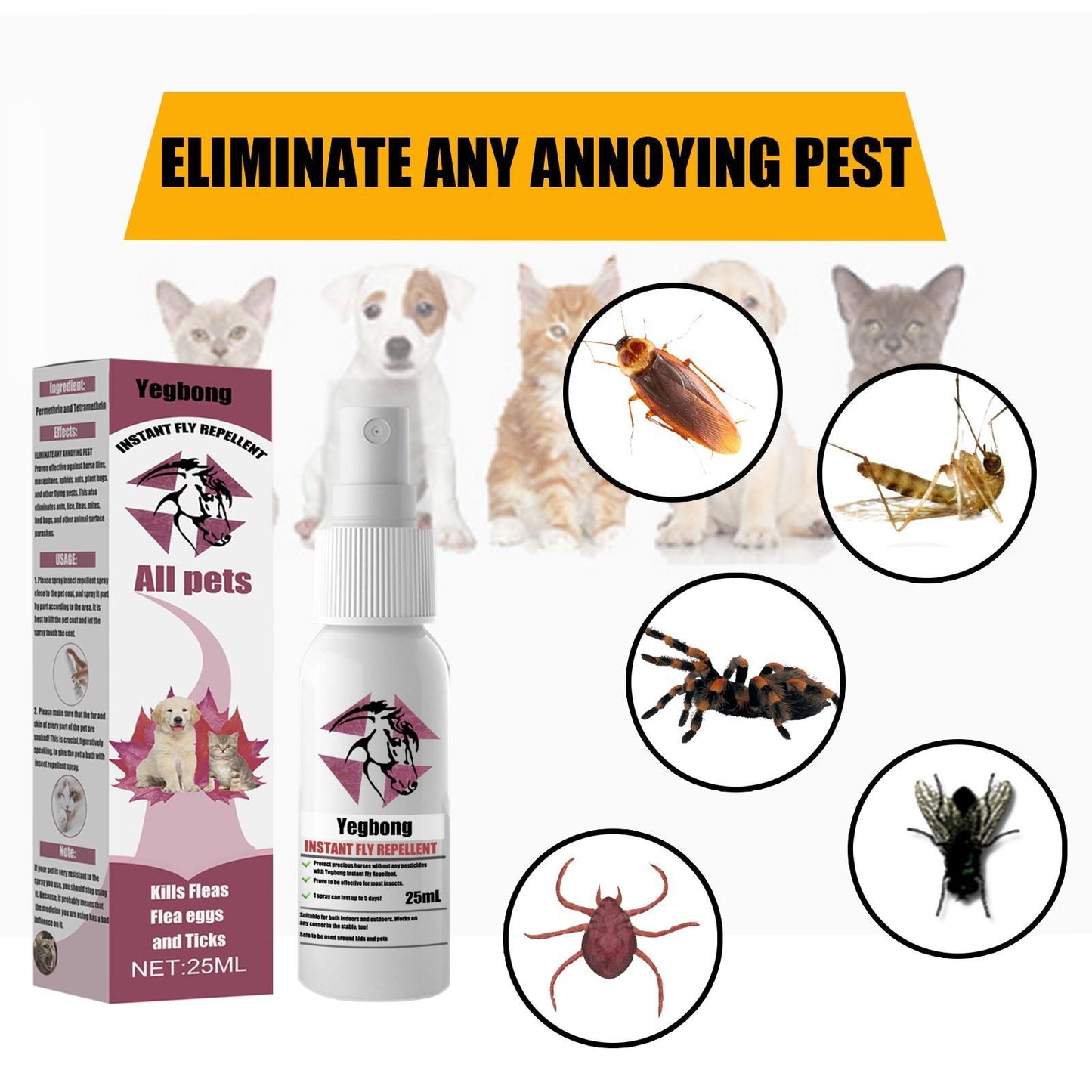 US Local Yegebang Pet Deworming, Flea And Tick Removal, Itching Spray For Cats And Dogs