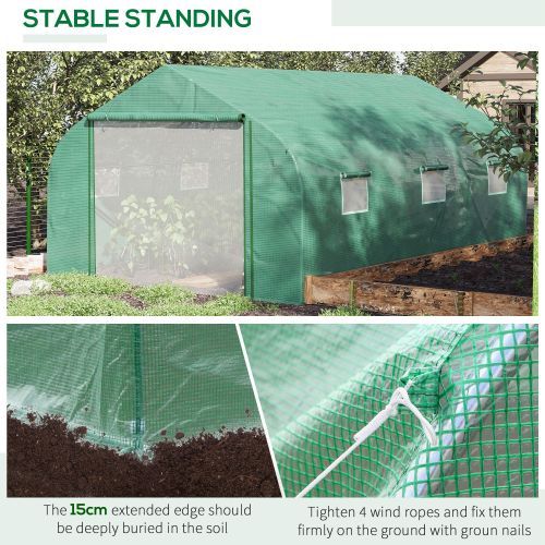 UK Local Outsunny Walk-in Polytunnel Garden Greenhouse, Outdoor Mesh Door Greenhouse With PE Cover And 6 Windows, 4.5 X 3 X 2m, Green