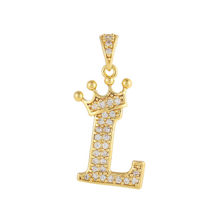 Gold Plated Copper Inlaid Zircon Crown 26 English Letters Full Diamond Pendant Parts