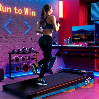 UK Local Folding Under Desk Walking Pad Treadmill With Adjustable Incline, 1-6 Km H Low Noise For Home  Office, LED Display, Magnetic Remote Control, Transport Wheels  Plug, Black.
