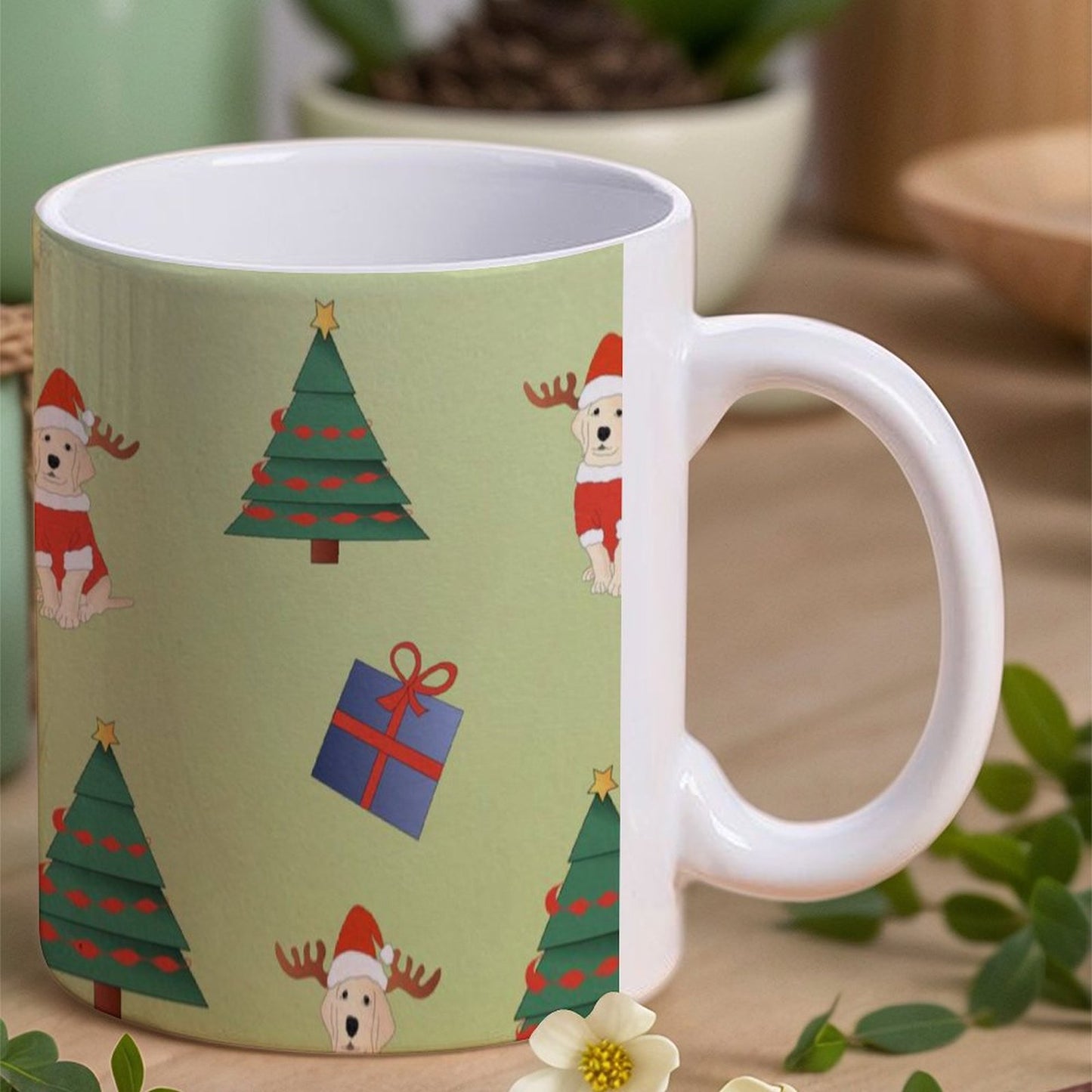 POD US Local White mug with full print, Christmas Trees, Gifts, Dogs 0078