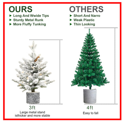 US Local 2,3,4,5,6ft PE PVC Decorated Flocking Basin Tree Artificial Christmas Tree