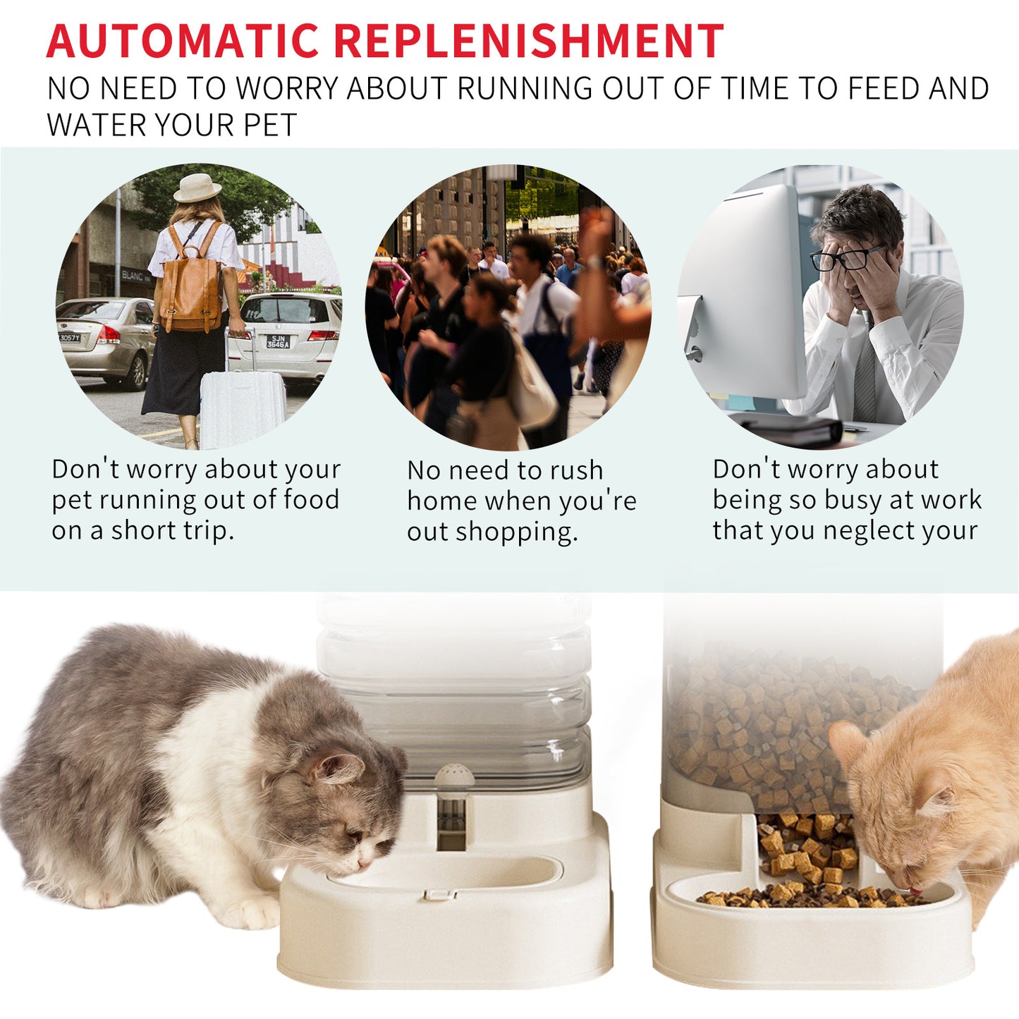 US Local Separable Pet Food And Water Dispenser - Large Capacity Automatic Replenishment, Worry Free For Short-term Outdoor Meals
